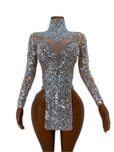 Load image into Gallery viewer, Silver sequin dress on a mannequin against a white background