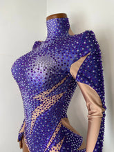 Load image into Gallery viewer, ZHENG Purple Rhinestone Bodysuit