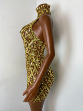 Load image into Gallery viewer, HUBEI Gold Crystal Halter Dress
