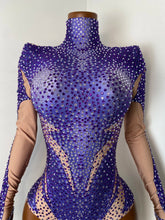 Load image into Gallery viewer, ZHENG Purple Rhinestone Bodysuit
