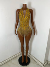 Load image into Gallery viewer, TIANJIN Gold Rhinestone Fringe Bodysuit