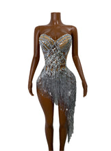 Load image into Gallery viewer, MING Silver Fringe Sparkly Mini Dress