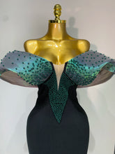 Load image into Gallery viewer, TAIYUAN Emerald Bloom Black Evening Gown
