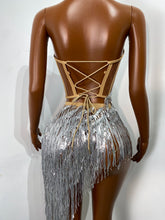 Load image into Gallery viewer, MING Silver Fringe Sparkly Mini Dress