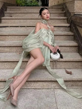Load image into Gallery viewer, WUXI Layered Chiffon Dress with Ruffle Hem & Rosette Tie Set