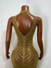 Load image into Gallery viewer, HANGZHOU Gold Rhinestone Evening Gown