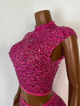Load image into Gallery viewer, FOSHAN Hot Pink Sparkly Crop Top & Mini Skirt