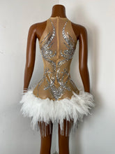 Load image into Gallery viewer, NANJING Silver Crystal Feather Mini Dress