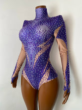 Load image into Gallery viewer, ZHENG Purple Rhinestone Bodysuit