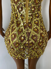 Load image into Gallery viewer, HUBEI Gold Crystal Halter Dress