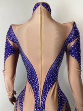 Load image into Gallery viewer, ZHENG Purple Rhinestone Bodysuit