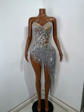 Load image into Gallery viewer, MING Silver Fringe Sparkly Mini Dress