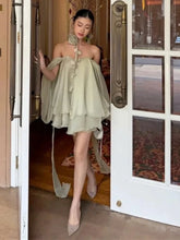 Load image into Gallery viewer, WUXI Layered Chiffon Dress with Ruffle Hem & Rosette Tie Set