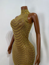 Load image into Gallery viewer, HANGZHOU Gold Rhinestone Evening Gown
