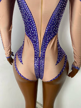 Load image into Gallery viewer, ZHENG Purple Rhinestone Bodysuit