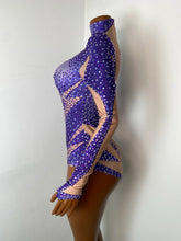 Load image into Gallery viewer, ZHENG Purple Rhinestone Bodysuit