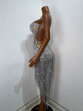Load image into Gallery viewer, MING Silver Fringe Sparkly Mini Dress