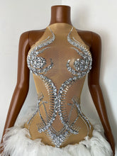 Load image into Gallery viewer, NANJING Silver Crystal Feather Mini Dress