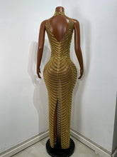 Load image into Gallery viewer, HANGZHOU Gold Rhinestone Evening Gown