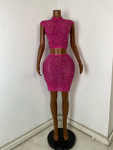 Load image into Gallery viewer, FOSHAN Hot Pink Sparkly Crop Top & Mini Skirt