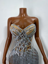 Load image into Gallery viewer, MING Silver Fringe Sparkly Mini Dress