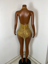 Load image into Gallery viewer, TIANJIN Gold Rhinestone Fringe Bodysuit