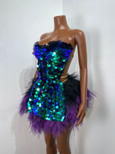 Load image into Gallery viewer, CHONGQUING Sequin Feather Mini Dress
