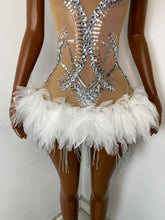 Load image into Gallery viewer, NANJING Silver Crystal Feather Mini Dress