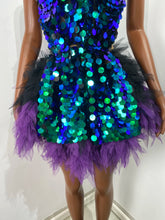 Load image into Gallery viewer, CHONGQUING Sequin Feather Mini Dress