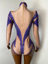 Load image into Gallery viewer, ZHENG Purple Rhinestone Bodysuit