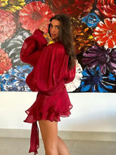 Load image into Gallery viewer, GUIYANG Ruffle Satin Romper Set