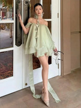 Load image into Gallery viewer, WUXI Layered Chiffon Dress with Ruffle Hem & Rosette Tie Set