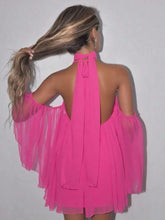Load image into Gallery viewer, URUMQI Hot Pink Off-Shoulder Mini with Halter Neck Ring