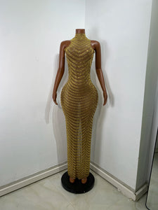 HANGZHOU Gold Rhinestone Evening Gown
