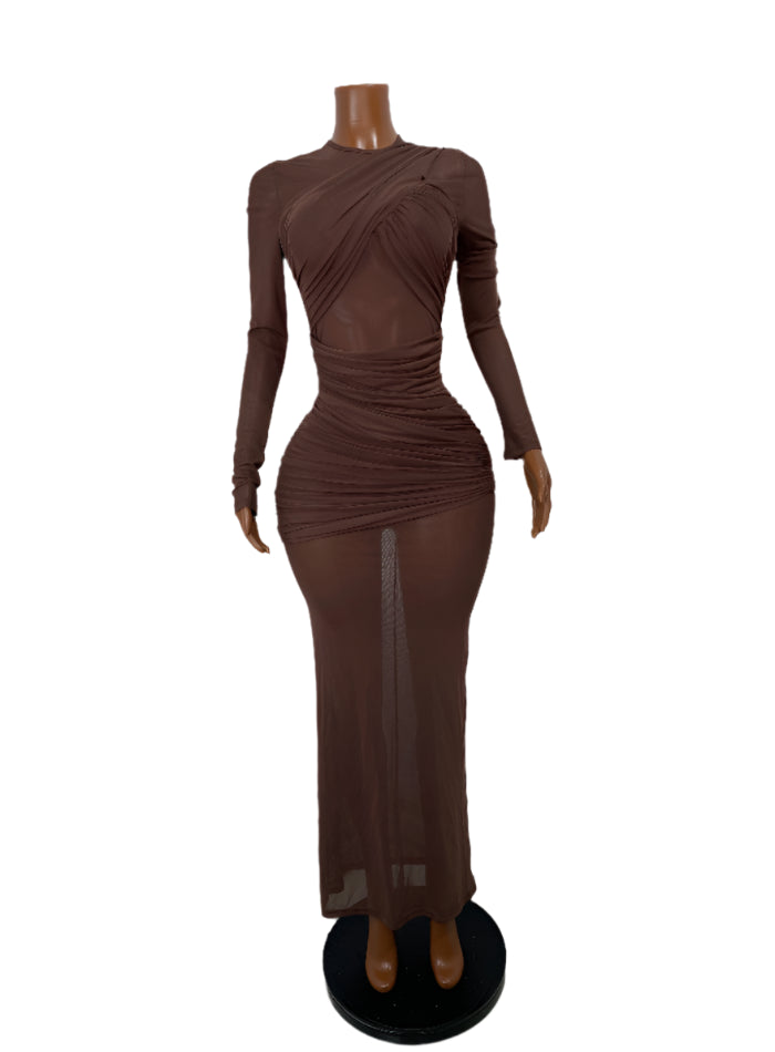 SUZHOU Mesh Ruched Bodycon Maxi
