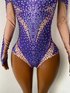 ZHENG Purple Rhinestone Bodysuit