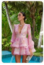 Load image into Gallery viewer, SHANZHOU Bloom Peplum Mini Dress with Puff Sleeves

