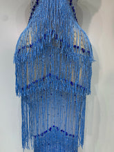 Load image into Gallery viewer, HARBIN Blue Rhinestone Fringe Mesh Gown
