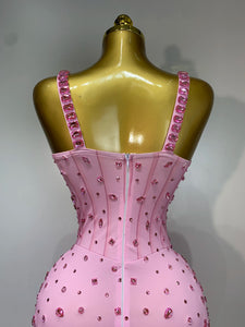 XIAMEN Pink Crystal Corset Gown