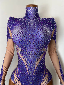 ZHENG Purple Rhinestone Bodysuit