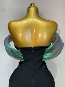 TAIYUAN Emerald Bloom Black Evening Gown