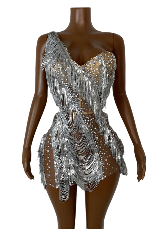 DONGGUAN Silver Fringe Rhinestone Mini