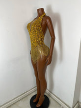 Load image into Gallery viewer, TIANJIN Gold Rhinestone Fringe Bodysuit
