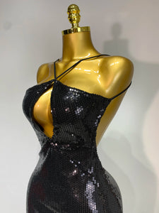 DALIAN Gold Sequin Halter Gown