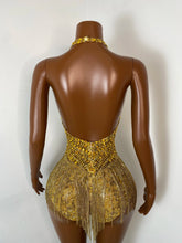 Load image into Gallery viewer, TIANJIN Gold Rhinestone Fringe Bodysuit
