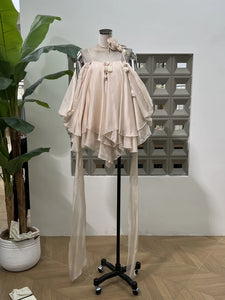WUXI Layered Chiffon Dress with Ruffle Hem & Rosette Tie Set