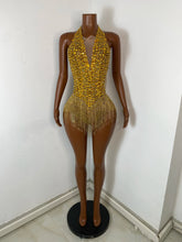 Load image into Gallery viewer, TIANJIN Gold Rhinestone Fringe Bodysuit
