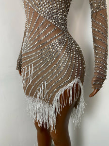 QING Rhinestone Fringe Mini Dress
