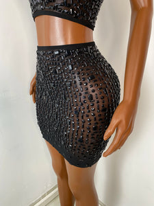 FOSHAN Hot Pink Sparkly Crop Top & Mini Skirt