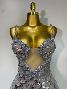 CHANIE Silver Mermaid Sequin Gown